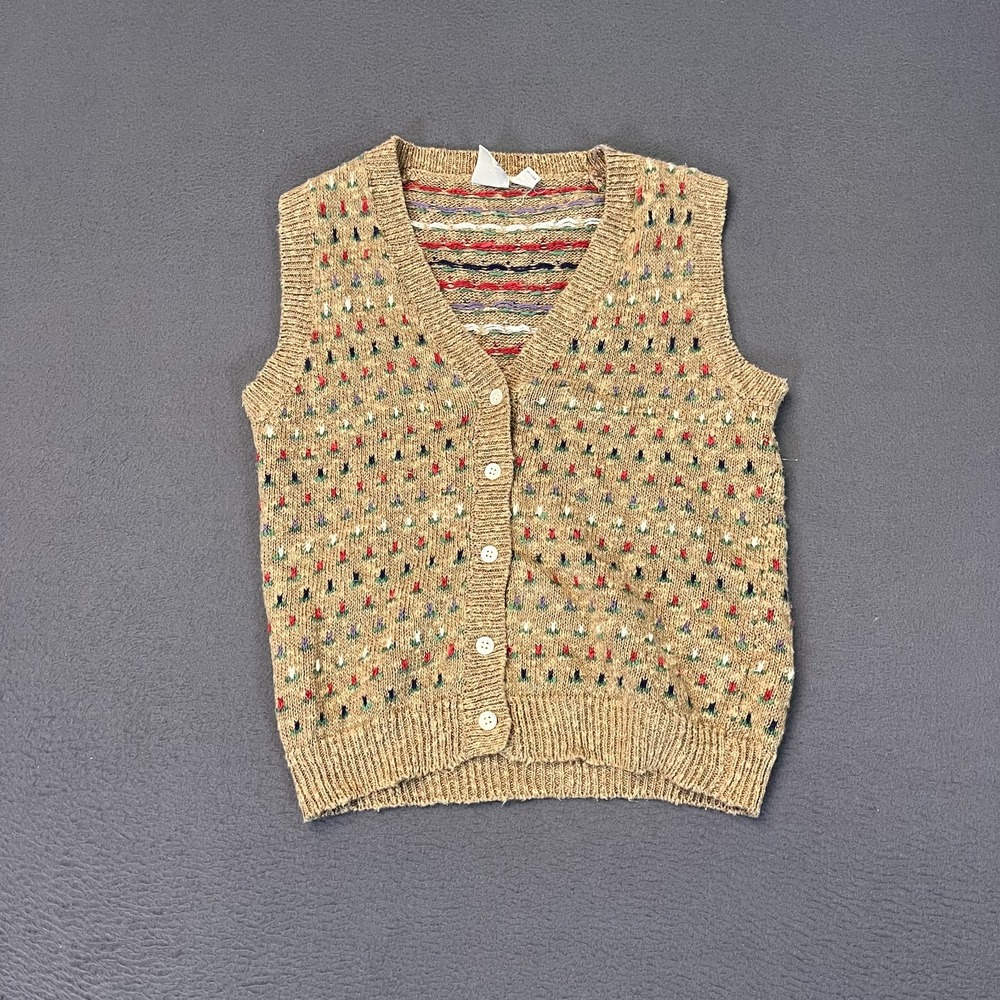 JG Hook Women Vest One Size (Sm) Floral Button Irish Linen Grandma Christmas VTG